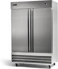 PEAKCOLD Double Door Commercial Refrigerator - 47 Cubic Ft, 54" Wide Stainless Steel Reach-In Commercial Refrigerator with White Internal Lighting - Freestanding Industrial Fridge