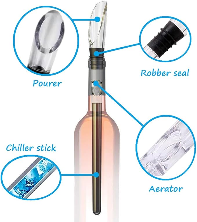 Wine Chiller Stick Small Wine Cooler 3-in-1 Stainless Steel Wine Bottle Cooler Stick Iceless Wine Chillers for Bottles Wine Gifts Champagne Chiller