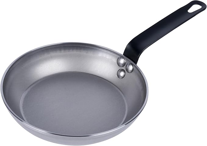 Restaurantware Met Lux 8 Inch Fry Pans, 6 No-Stick Frying Pans - Induction-Ready, Triple-Riveted, Silver Carbon Steel Cooking Skillets, Durable, For Searing, Sauteing, And Browning Food