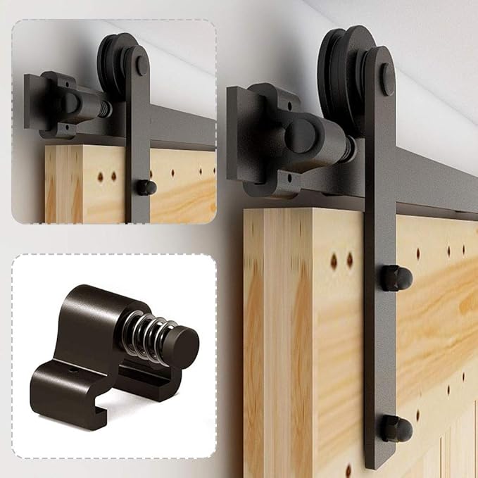 CCJH 14.5FT Sliding Barn Door Hardware Kit, Heavy Duty, Smoothly and Silently, Easy to Install, Fit 43.5" Width Double Door Panel, I Shaped Hangers Black