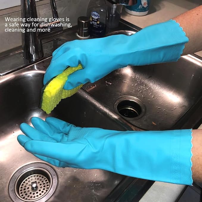 Alimat PluS Kitchen Gloves Latex Free, Cotton Flock Liner, 4 Pairs | Reusable - Image 7