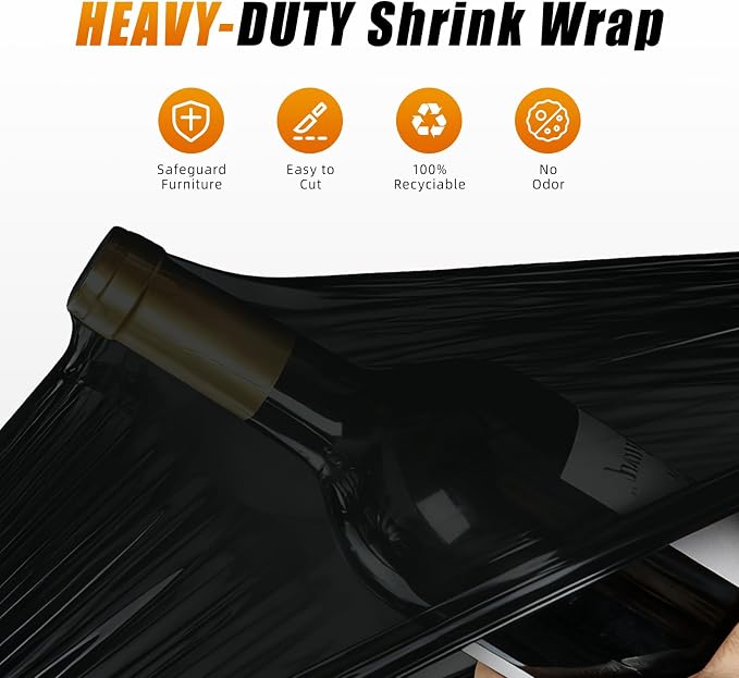 Black Stretch Film Shrink Wrap for Moving Supplies x 1000ft, Industrial - Image 2