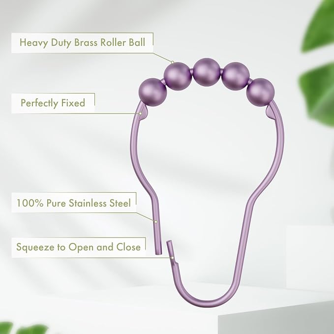 Shower Curtain Hooks, Rust Resistant Purple Shower Curtain Hooks - Image 4