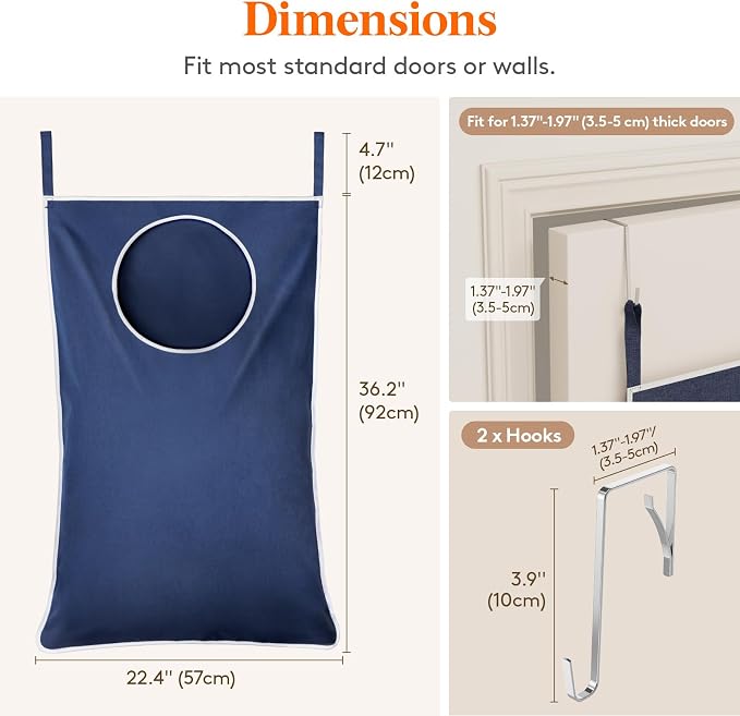 Lifewit 1 Pack Over Door Laundry Hamper, Collapsible Hanging, Dark Blue - Image 2