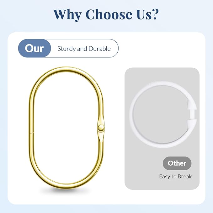 Bathway Shower Curtain Rings Gold Shower Curtain Hooks Anti-Drop Shower Rings - Image 5
