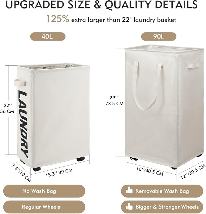 DOKEHOM 90L X-Large Rolling Laundry Basket Hamper on Wheels - Image 3