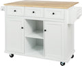 Merax Rolling Mobile Kitchen Island Cart Breakfast Bar with Wood Top, Door Internal Storage Racks, 3 Drawers and 5 Wheels for Dining Room