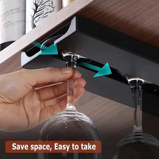 Wine Glass Holder Under Shelf Cabinet Wine Glass Rack Plastic Stemware Rack Glassware Drying Storage Hanger for Kitchen,Bar and Restaurant (Black-2Pack)