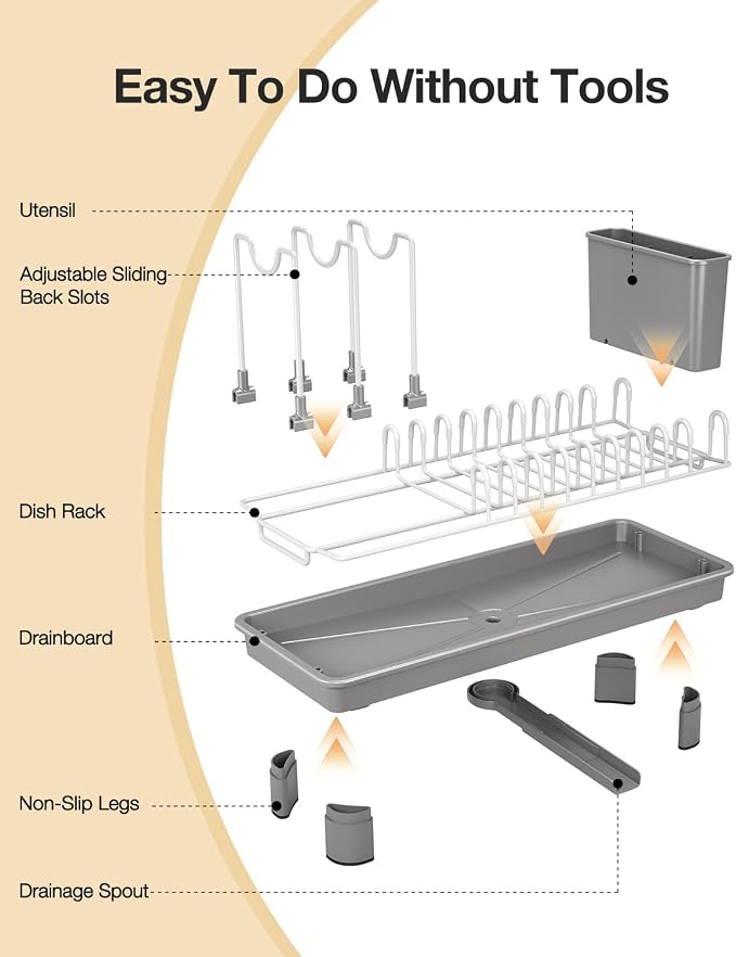 Small Dish Drying Rack with Drainboard, Compact - Image 8