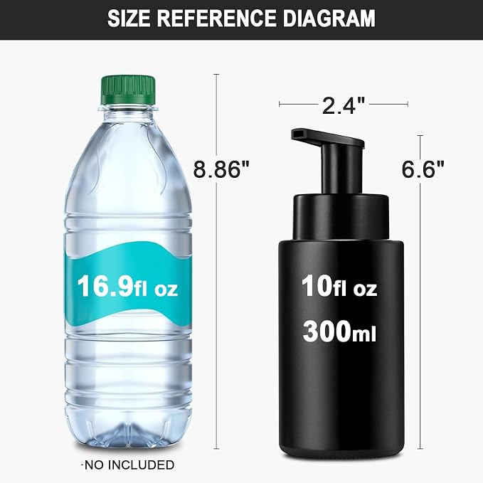 RYTOXILO Matte Black Foaming Hand Soap Dispenser, 10 oz/300ml Glass Foam - Image 2
