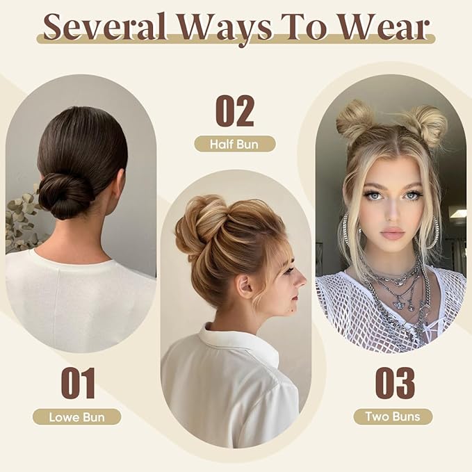 CJL HAIR 2PCs Small Cute Messy Bun Hair Piece for Thin Hair Women Mini Synthetic Curly Bun Scrunchies Updo Hairpieces Sand