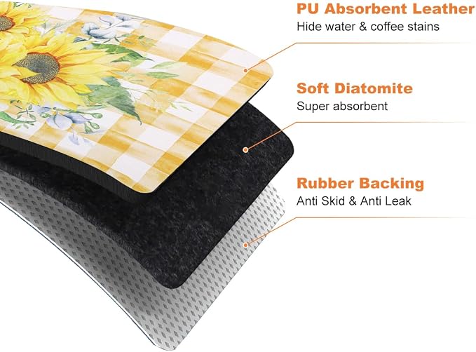 LOKHOM 12"x20" Dish Drying Mat，Sunflower Coffee Mat | Vintage Floral Prints - Image 7