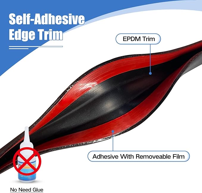 Rubber Edge Trim, Self-Adhesive Rubber Edge Protector for Sheet Metal, EPDM Material, Fit 5/16"(8mm), Black Color, U Channel Edge Trim, Total Length 20Ft