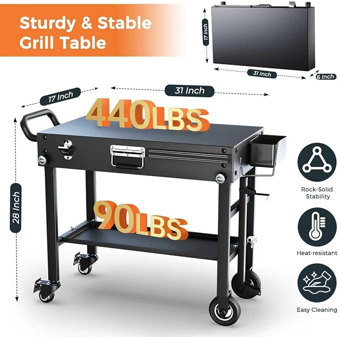 Portable Stand for Blackstone 17 & 22 Inch Griddle - Sturdy Outdoor Grill Table for Ooni Pizza Oven, Ninja Woodfire Grills, Foldable Grill Cart w/Wheels, Gas Tank Mount & Storage Shelf