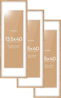 Homeforia 13.5x40 Wood Frame, High End Natural Oak 13.5x40 Light Wooden Picture Frame with Mat 10x30, 13.5 x 40 Poster Frames Matted to 10 by 30 Art, 40x13.5 Frames, Tempered Glass, Wall Kit, Set of 3