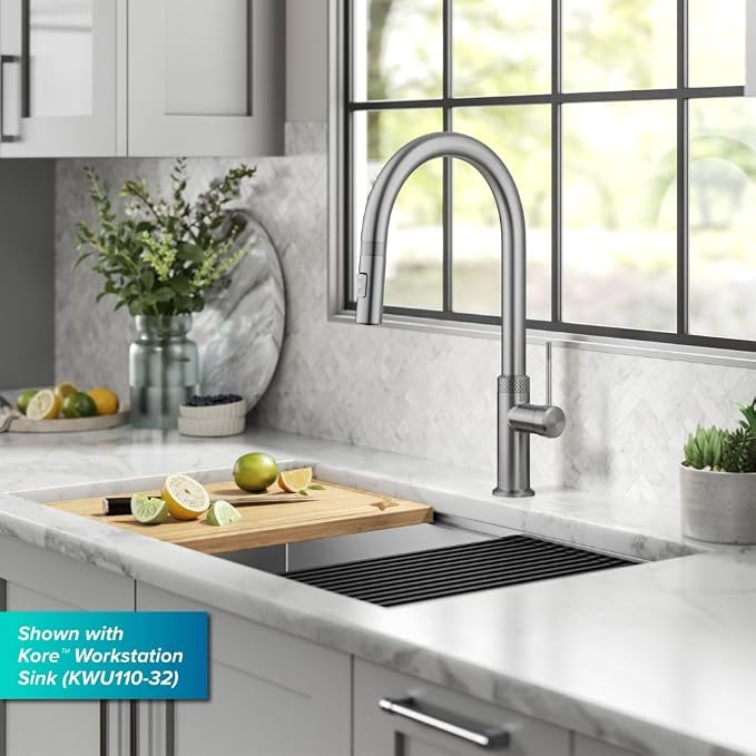 KRAUS Oletto Modern Industrial Pull-Down Single Handle Kitchen Faucet in Spot - Image 13