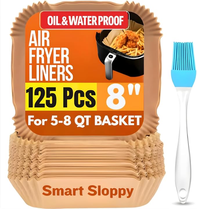 8 inch Square Air Fryer Liners Disposable Parchment Paper Liner Airfryer 5-8 QT Basket inserts Filter Sheets EXTRA THICK 40 GSM - Pack of 125