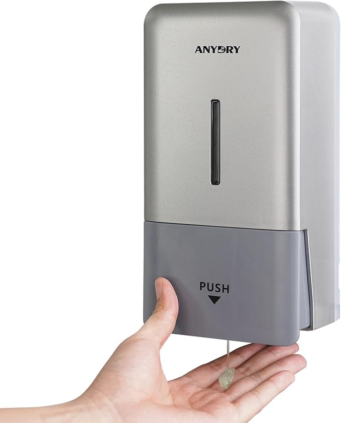 anydry Liquid Hand Soap Dispenser Wall Mounted 27oz Large Capacity Silver | by ANYDRY