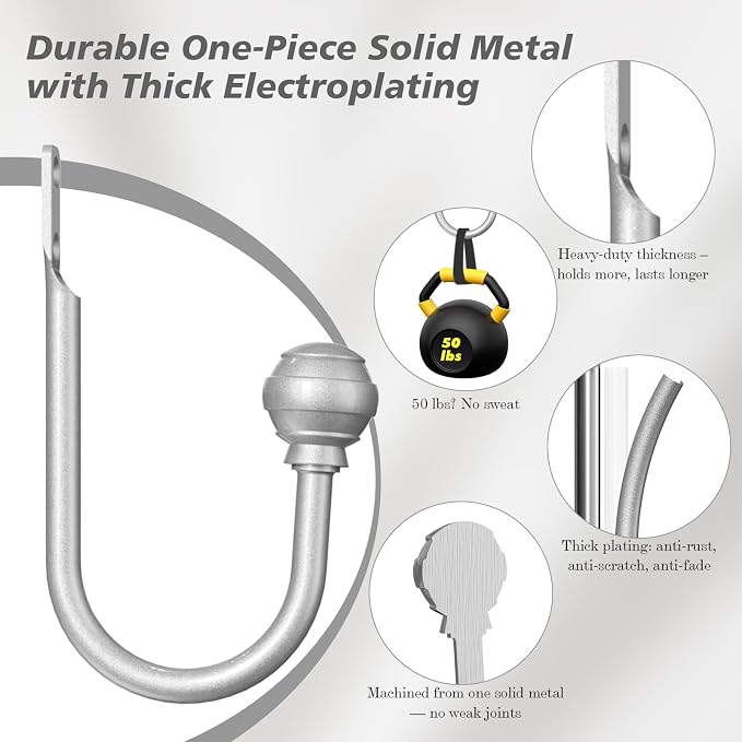 Hion Curtain Holdbacks Silver 4pcs, Curtain Tiebacks Wall Mounted Hooks | - Image 3