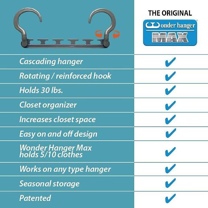 Max 30-Pack Space Saving Hangers, Reinforced Hooks Swivels 360°, Cascading - Image 5