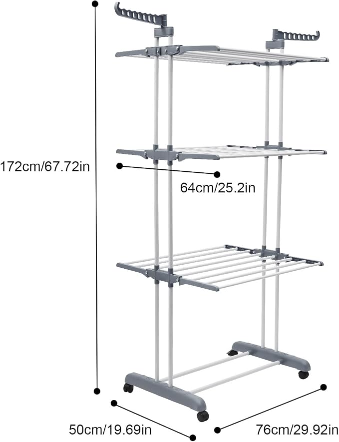 Clothes Drying Rack, 4-Tier Foldable Stainless Steel Drying Rack, Movable - Image 2
