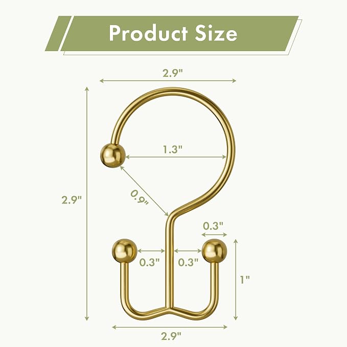 Amazer Gold Shower Curtain Hooks, Rust-Resistant Metal Shower Hooks Shower - Image 2