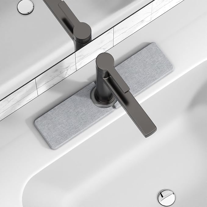 Premium Stone Faucet Mat for Kitchen Sink, 15.8" x 4" Light Gray | Quick Drying by Unknown