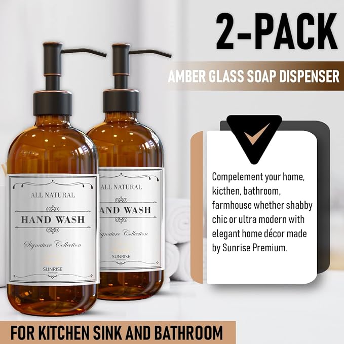Sunrise Premium Amber Glass Soap Dispenser - Image 4