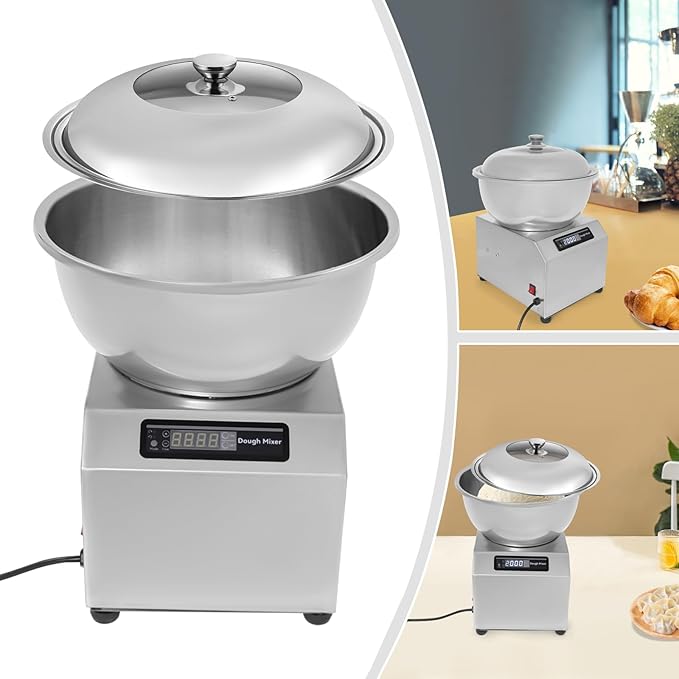 Commercial Dough Mixer, 1500W Large Capacity Dough Maker with Timer and Dual Rotation, Heavy Duty Dough Kneader with 17.6 lbs Stainless Steel Bowl for Home Bakery, Restaurant, Noodle & Bread Making