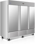 81" W Commercial Reach-In Upright Refrigerator - 3 Door Stainless Steel Fridge, 72 Cu.ft Capacity, 3 Adjustable Shelves, Auto Defrost, Digital thermostat control, LED Lighting
