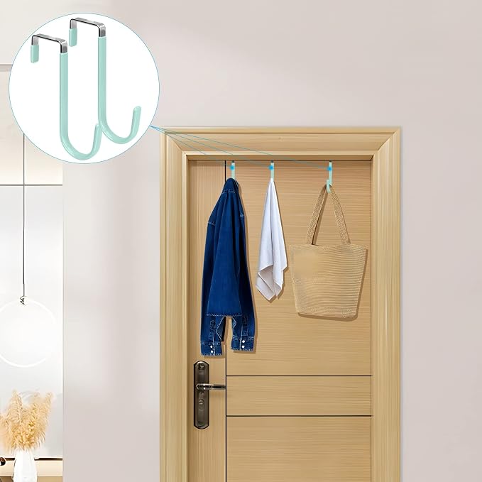 FYY Over the Door Hooks, Single-Hanger 4 Pack, Fits Doors 1 3/8" Green | Heavy - Image 6