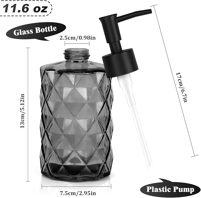 11oz Glass Soap Dispenser with Plastic Pump, Elegant Dispenser - Image 2