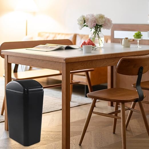 Vababa 3 Gallon Black Plastic Swing Top Trash Can, Small Slim Garbage Bin with Swing Lid
