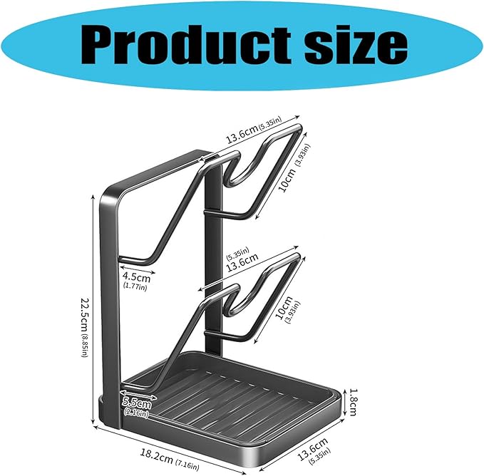 Kitchen Pot Lid Storage Rack, Pot Lid Holder with Tray, Lid Holder While Cooking, Multifunctional Kitchen Organizer Stand for Stove Top (Gray, Double-layer)