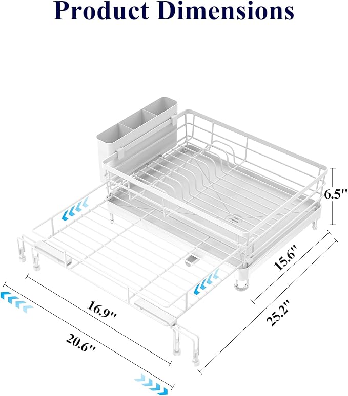 Kitsure Adjustable Dish Drying Rack, 15.6''-25.2''L × 16.9''W, Rust-Resistant - Image 3