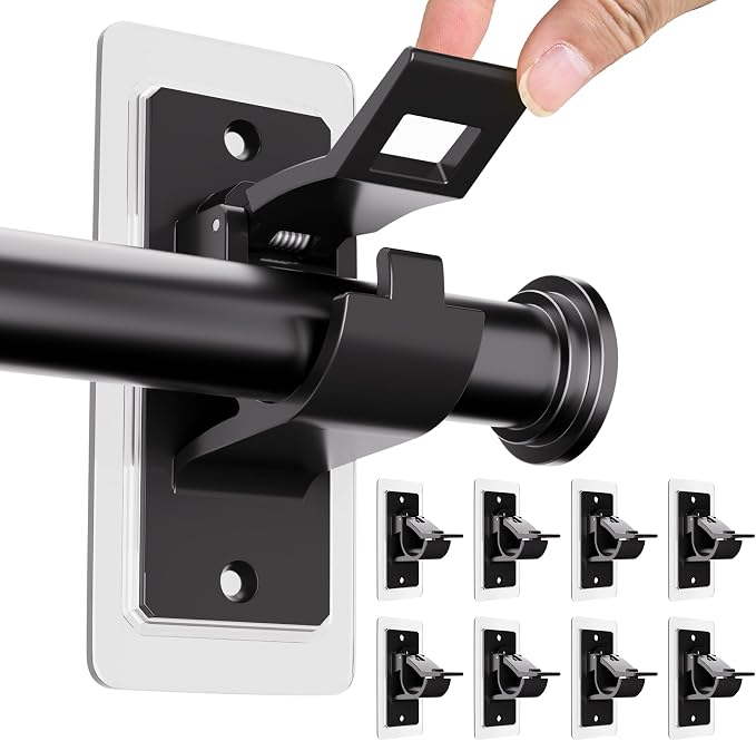 8PCS No Drill Curtain Rod Bracket, Adhesive Curtain Rod Holders | Multipurpose by ANDGOO