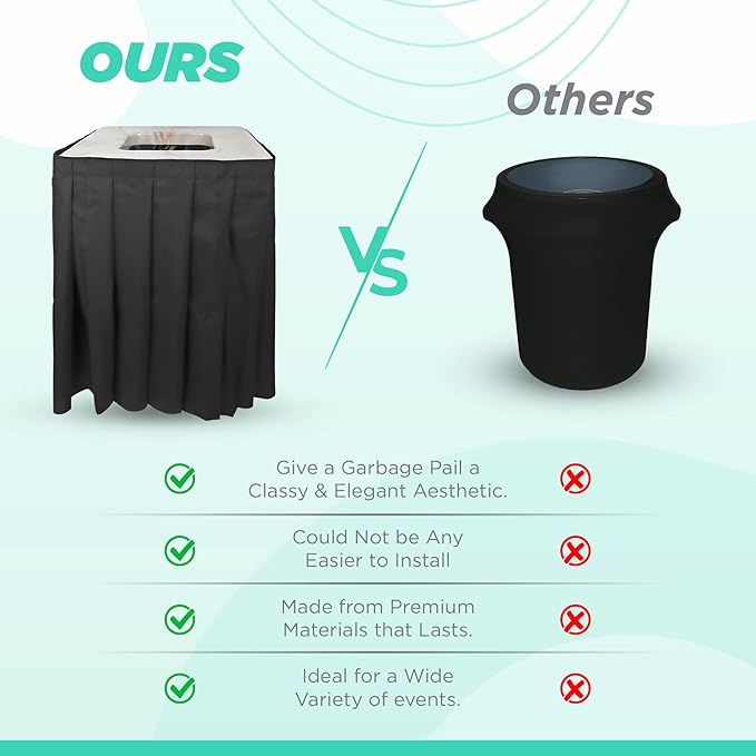 Square Black Trash Can Topper Cover With Solid Pleated Skirt | Designed to Fit 32-35 Gallon Trash Cans | Elegant Party Supplies for Weddings, Banquets, Birthday Parties & More (Black Top Maroon Skirt)