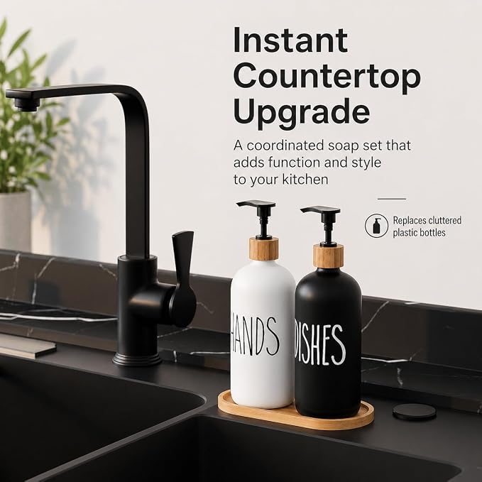 Dish Soap Dispenser for Kitchen, Glass Hand Soap Dispenser, Modern Farmhouse - Image 3