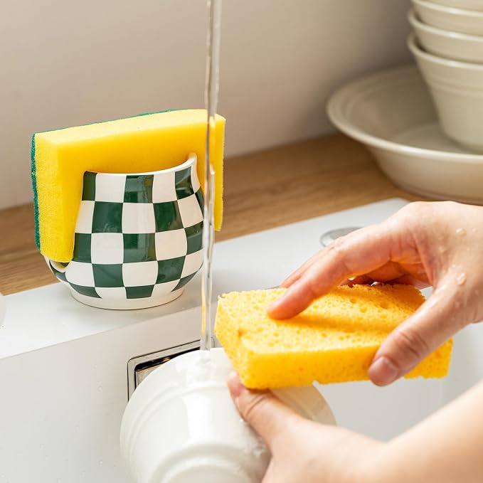 Zoeeker Kitchen Sponge Holder for Sink, Ceramic Checkered Sponge Organizer - Image 6