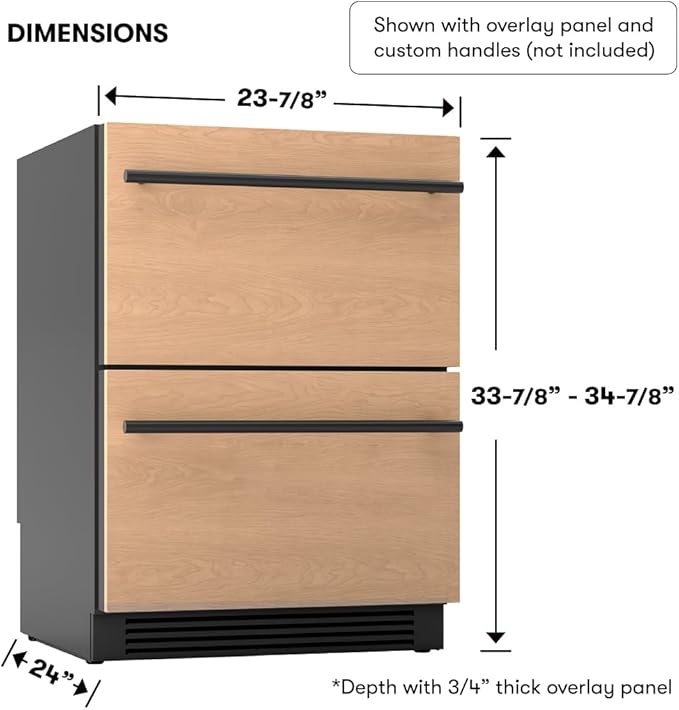 Zephyr 24" Presrv™ Panel Ready Refrigerator Freezer Drawers - Dual Zone Built In Fridge with Modes for Freezer, Fridge and Pantry, LED Lighting, Soft Close (Panels, handles are not included)