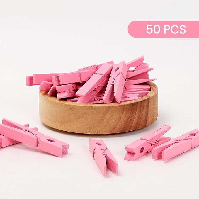 50PCS Colored Wooden Clothespins, 2.9inch Pink Clothes Pins - Image 3