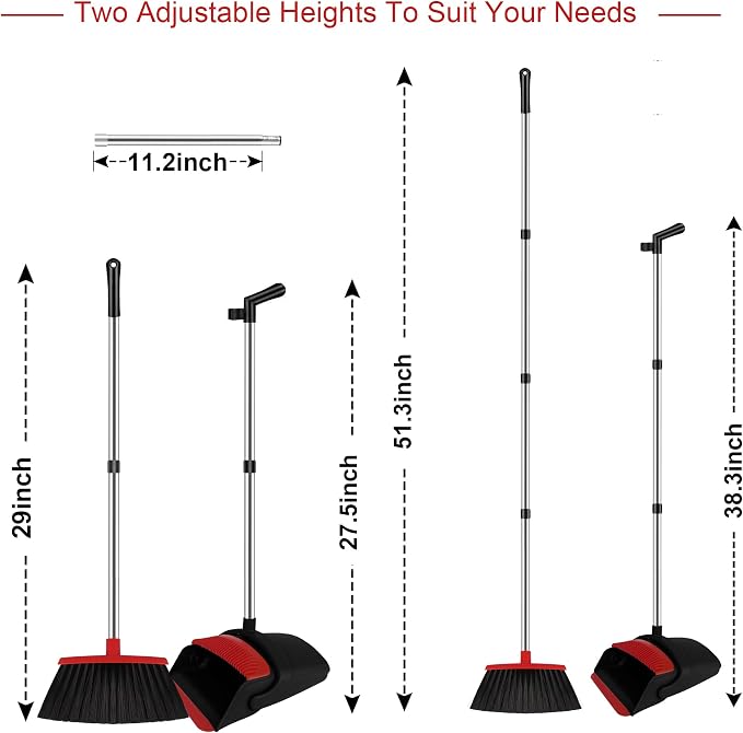 Red Broom and Dustpan Combo Set, Foldable Upright Storage Design - Image 2