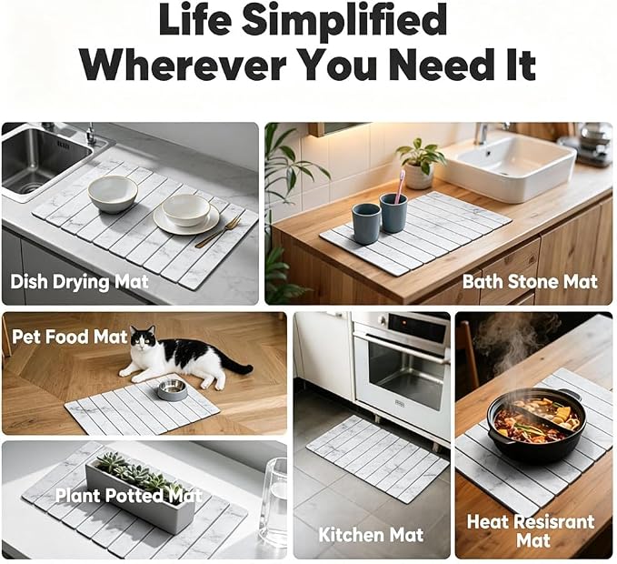 Stone Drying Mat for Kitchen Counter, Quick Diatomaceous Earth Mats for Dishes - Image 6