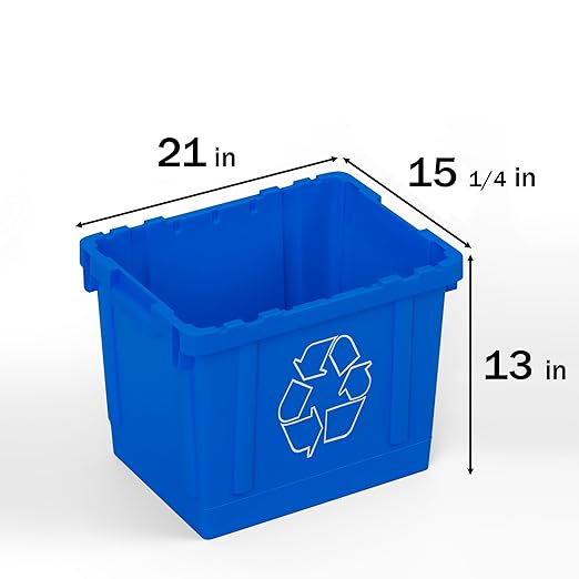 14 Gallon Rectangular Blue Recycling Bin | 6 Pack | Inside Outside Curbside | Stackable Box for Paper Plastic