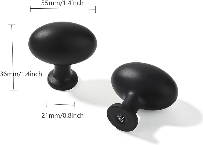 khtumeware 10 Pack 1-3/8 inch(35mm) Black Cabinet Knobs Dresser Knobs Oval Drawer Knobs Kitchen Cabinet Hardware Egg Knobs for Dresser Drawers