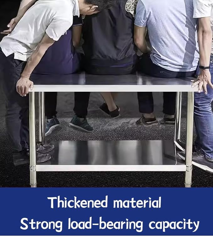 Stainless Steel Table Dining Table countertop is a Sturdy and Durable Double-Layer Operation Table for Restaurants and Kitchens, Outdoor use