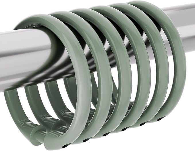Amazer Plastic Shower Curtain Rings, O Shape Sage Green Shower Curtain Hooks by Amazer