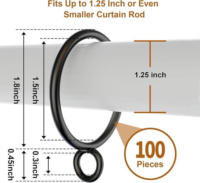 100 Pack Black Metal Curtain Rings - Image 2