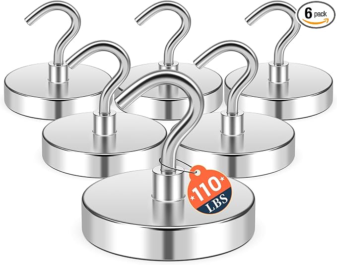 FINDMAG 6 Pack Magnet Hooks, 110LB+ Cruise Magnetic Hooks by FINDMAG
