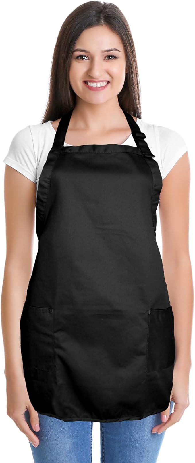 DALIX Apron Commercial Restaurant Home Bib Spun Poly Cotton Kitchen Aprons (2 Pockets) in Black